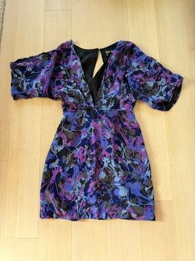 Yumi Kim Purple & Blue Abstract Print V-Neck Mini Dress - Size XS